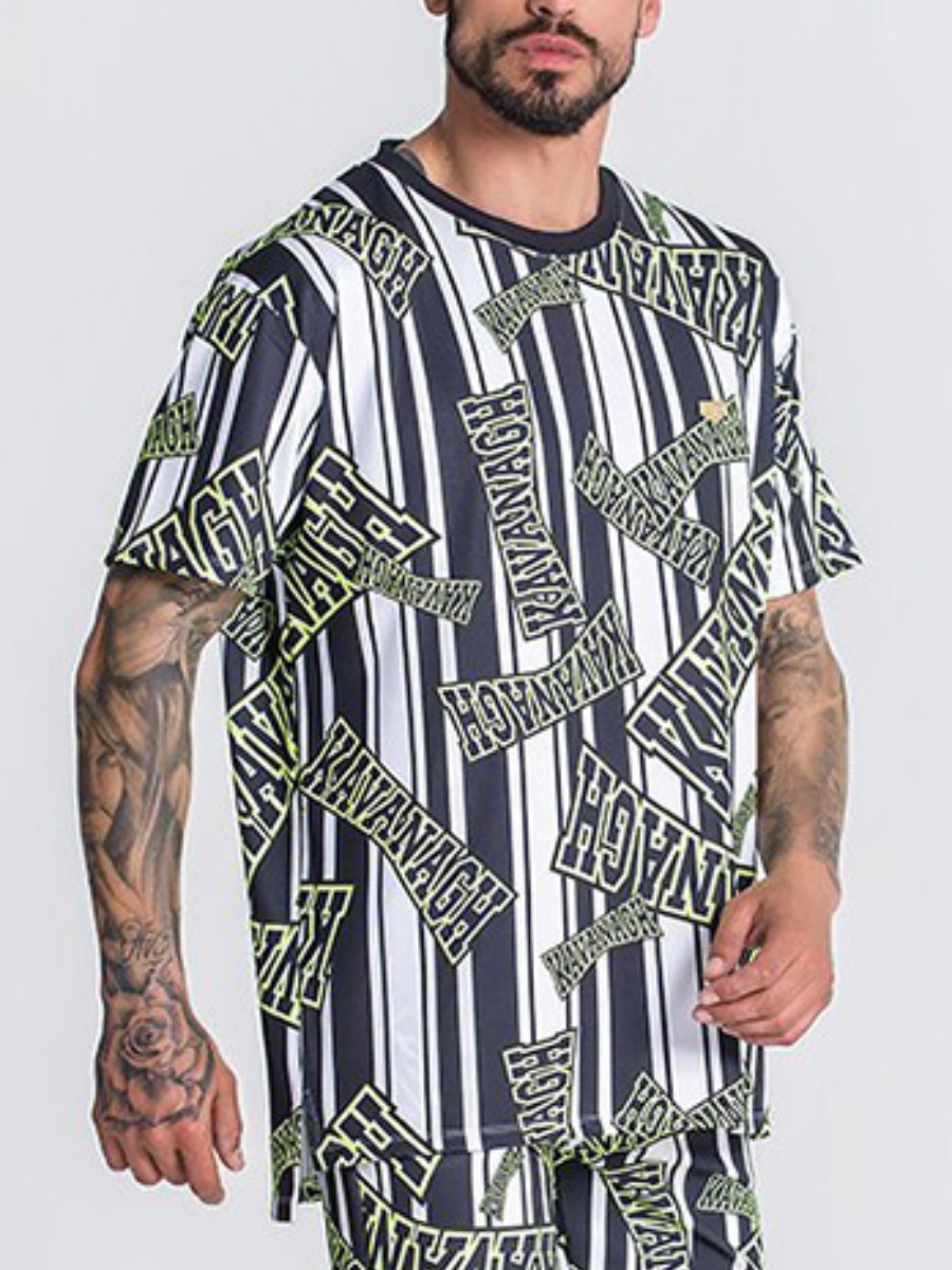 

LW Men Letter Print Striped T-shirt, White