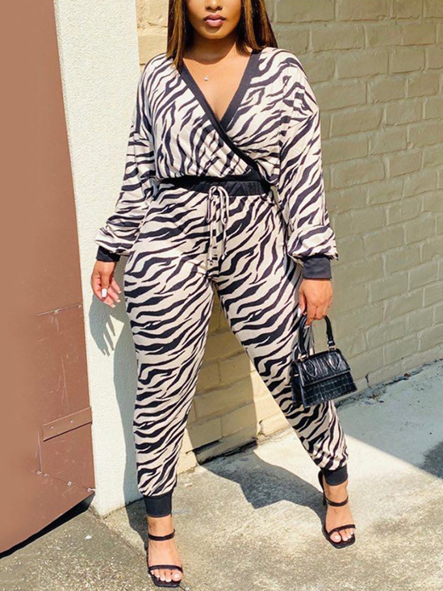 

LW Zebra Striped Drawstring Pants Set, White