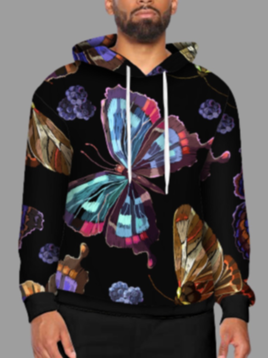 

LW BASICS Men Butterfly Print Oversized Hoodie, Black