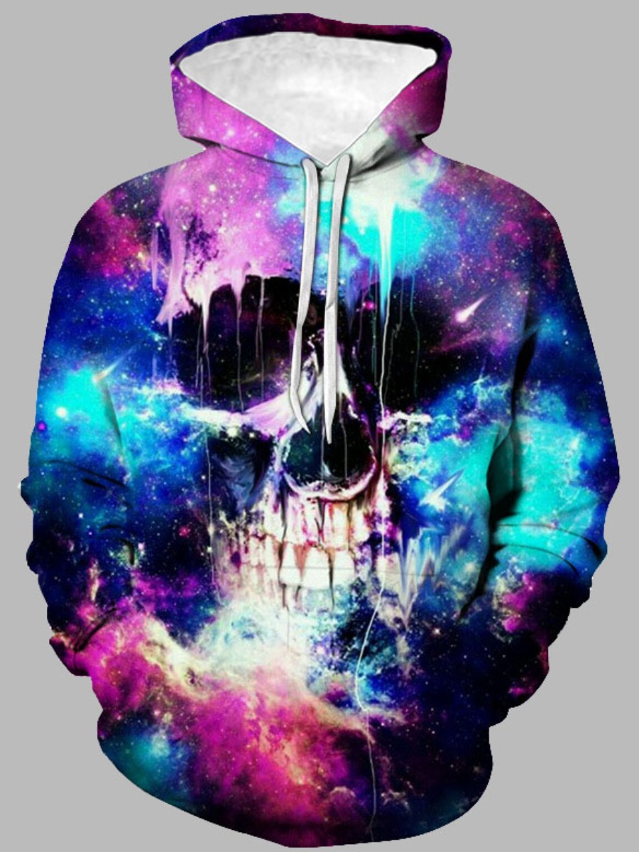 

LW Men Starry Sky Skull Head Print Oversized Hoodie, Multi