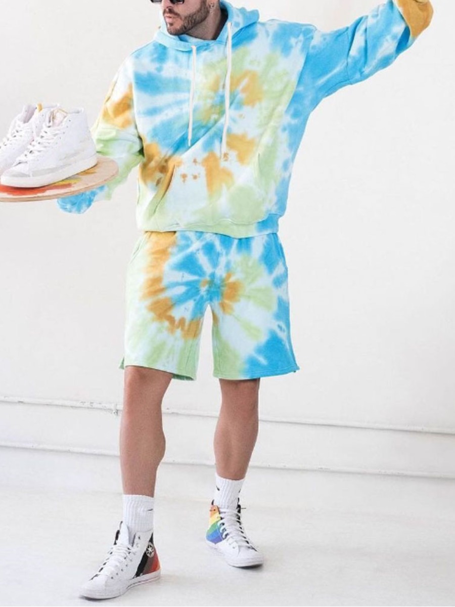 

LW Men Tie-dye Drawstring Shorts Set, Baby blue