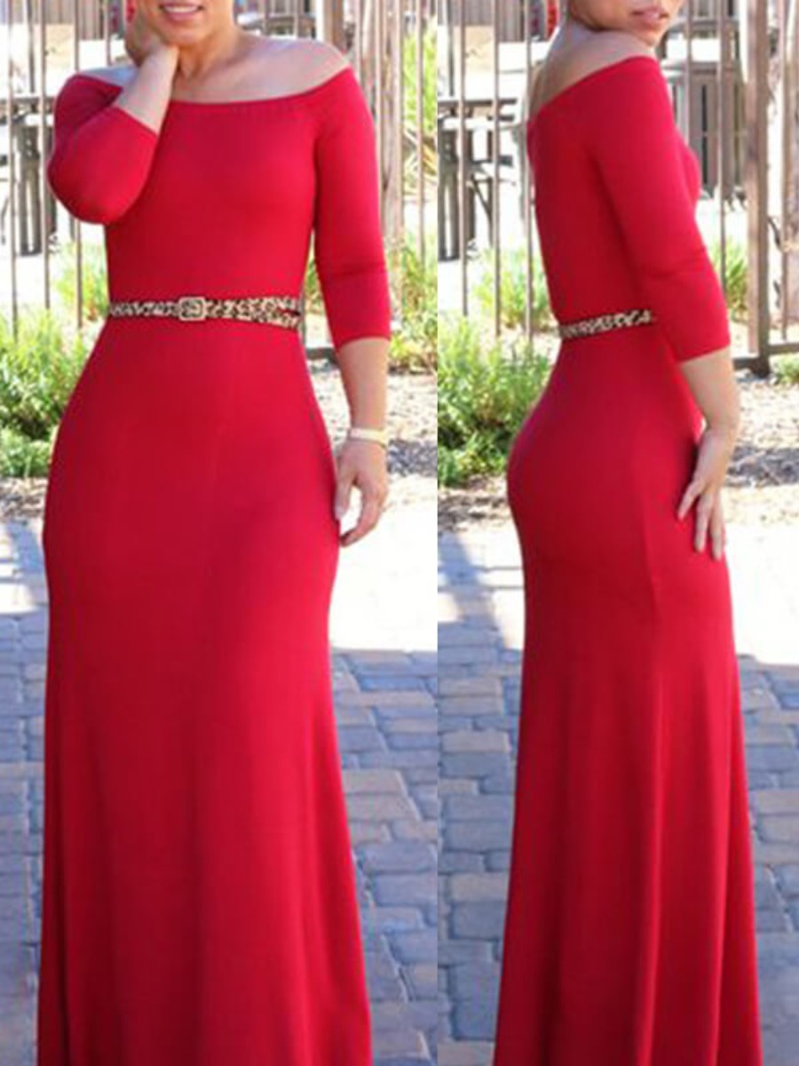 

LW Off The Shoulder Prom Dress (Without Belt), Red