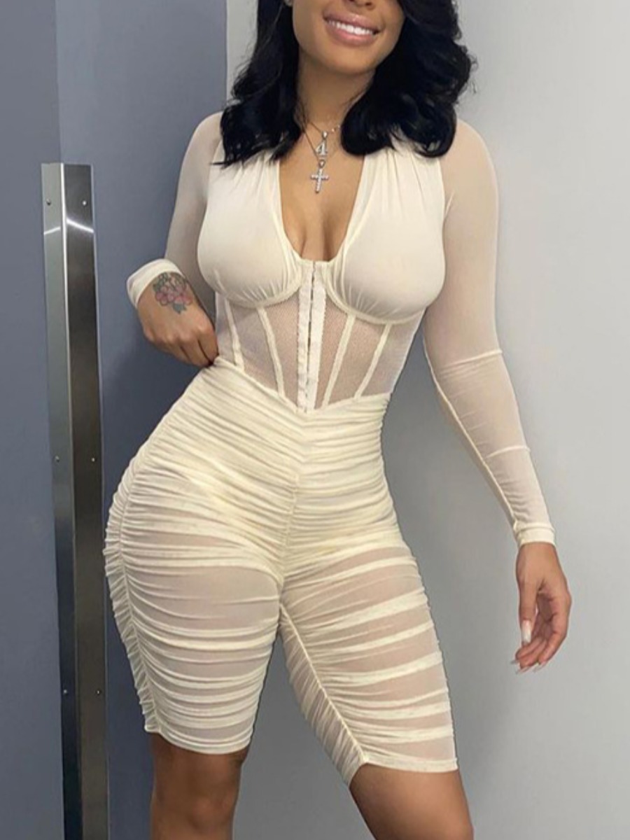 

Lovely Ruched See-through Jumpsuit, White