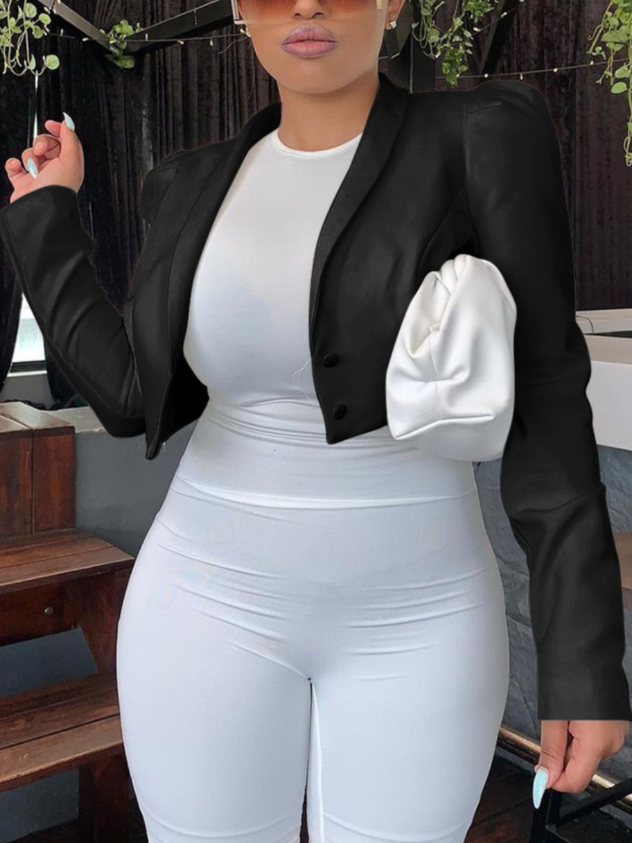 

LW Turndown Collar Crop Top Blazer, Black
