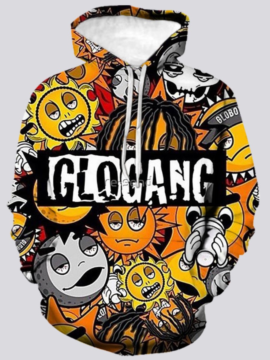 

Lovely Men Cartoon Letter Print Oversized Hoodie, Multi