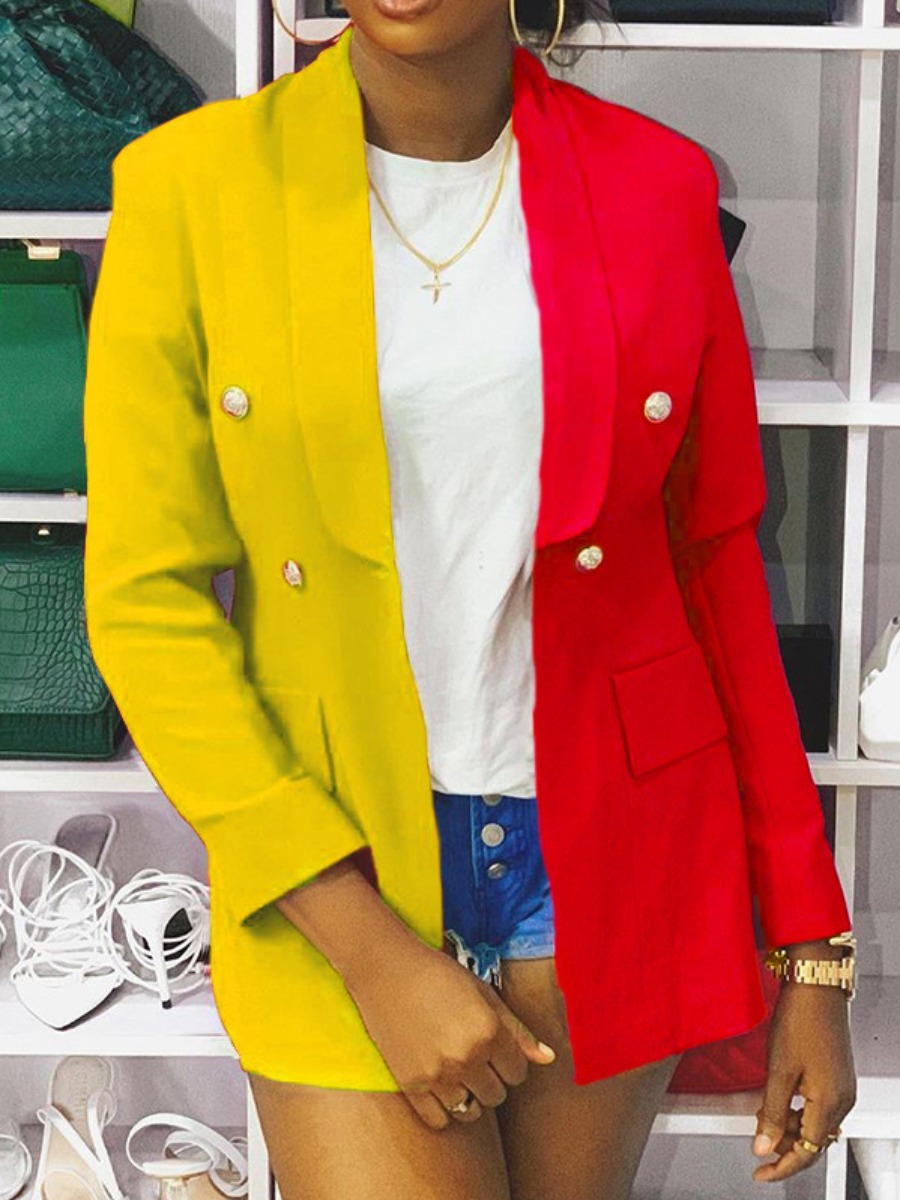 

LW Color-lump Pocket Design Blazer, Yellow