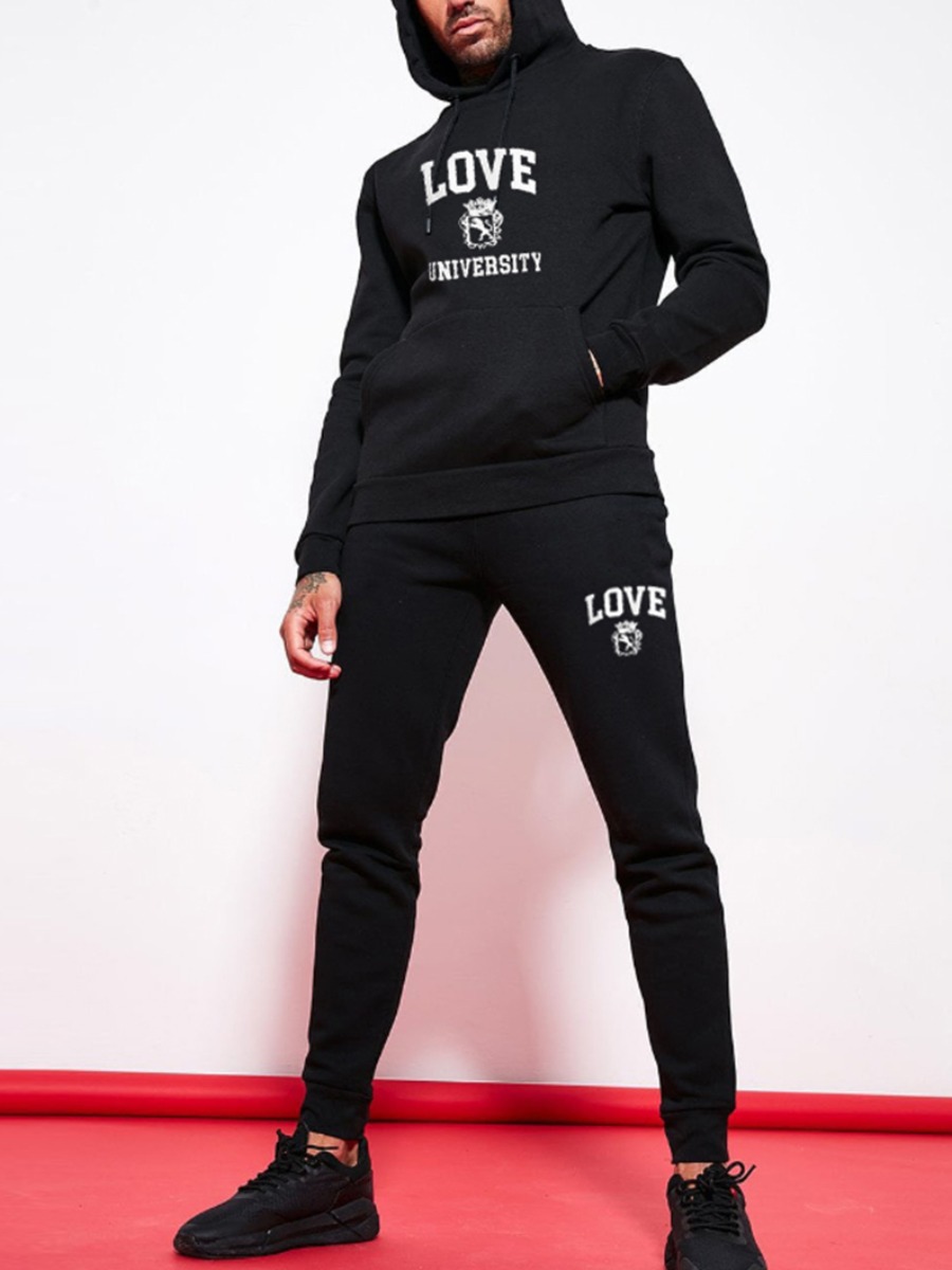 

LW Men Letter Print Oversized Pants Set, Black