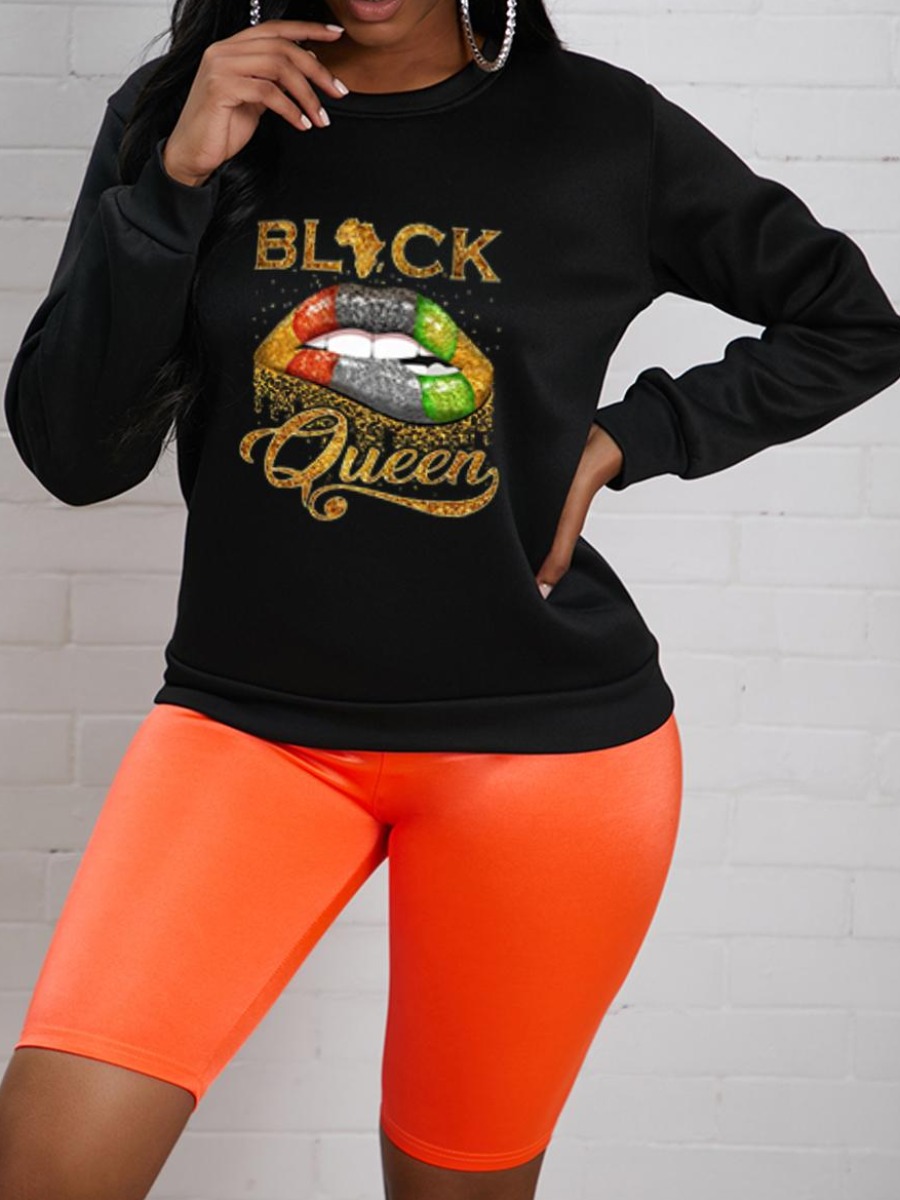 

LW Africa Lip Letter Print Hoodie, Black