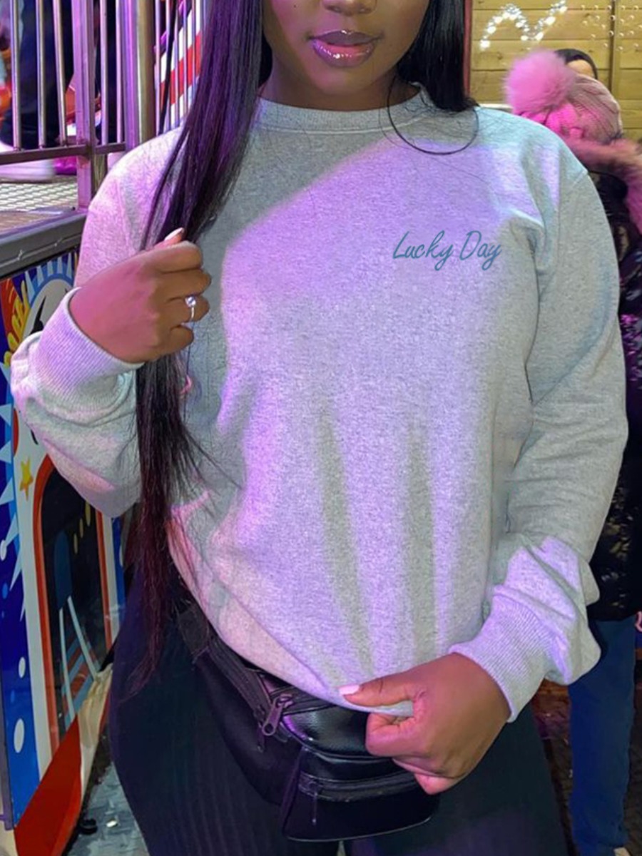 

LW Lettter Print Oversized Hoodie, Light grey