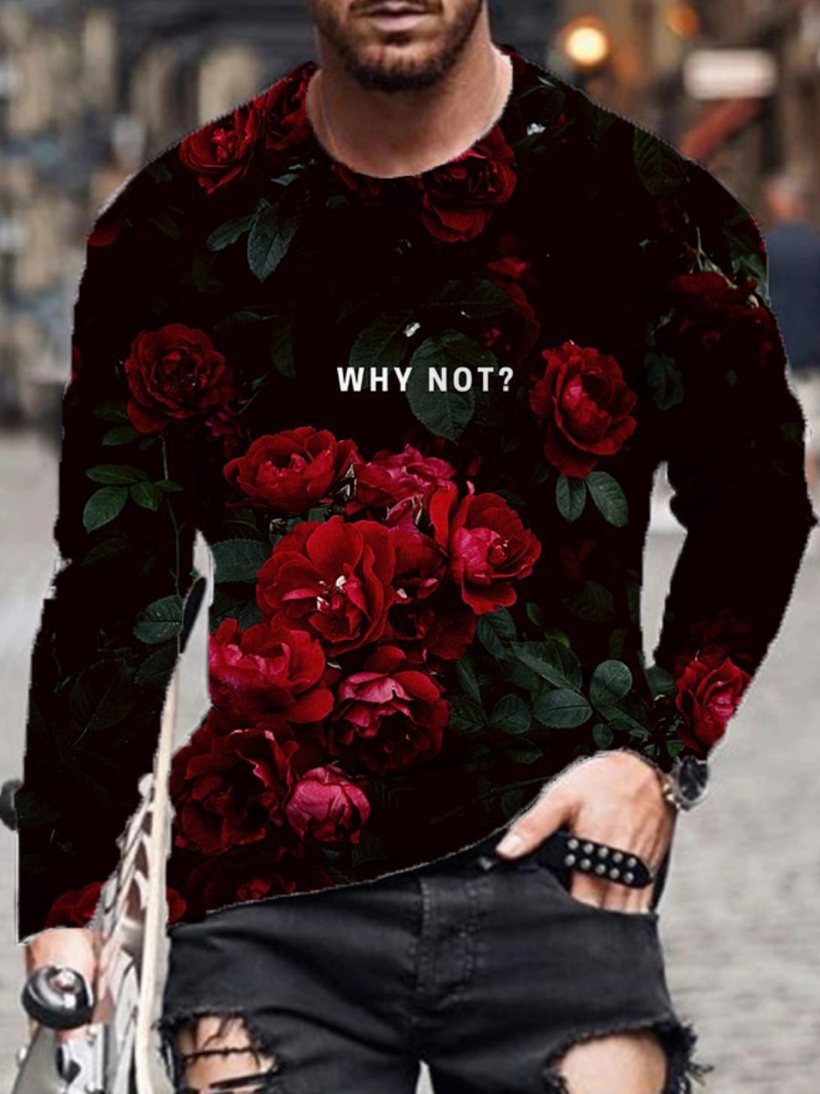 

LW Men Floral Letter Print T-shirt, Black