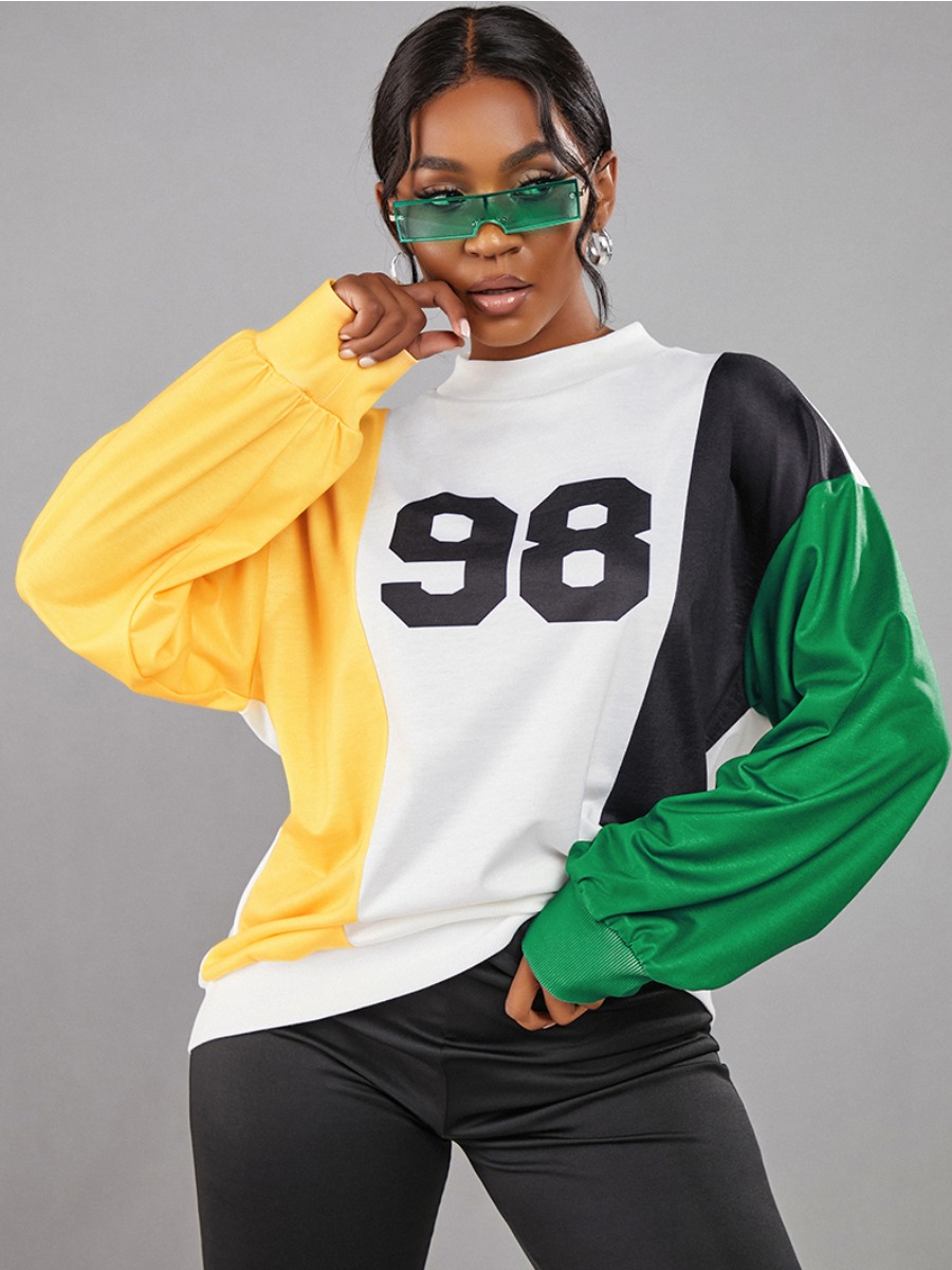 LW Dropped Shoulder Letter Print Patchwork Sweatshirt