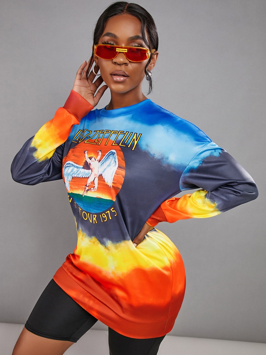 LW Dropped Shoulder Letter Print Tie Dye Sweatshirt