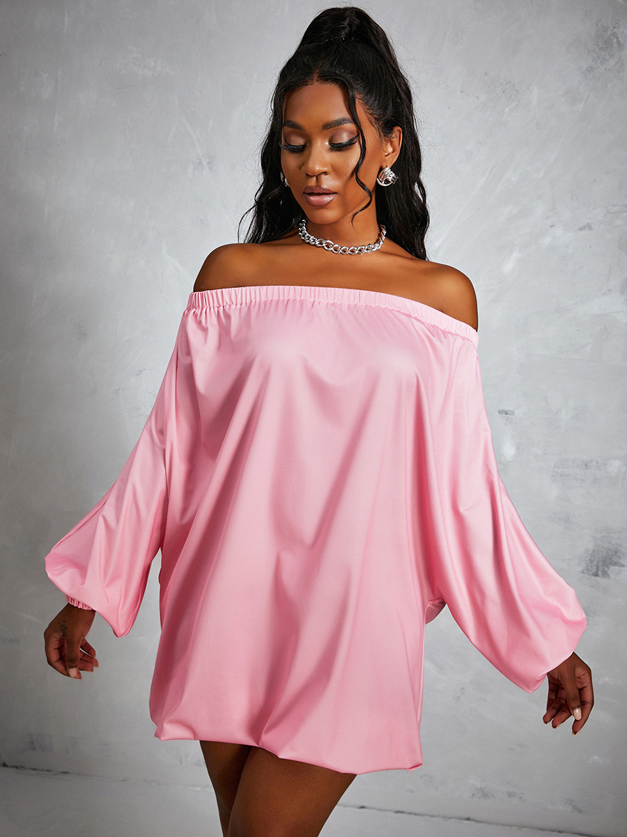 

LW Off The Shoulder Fold Ruffle Design Dress, Pink