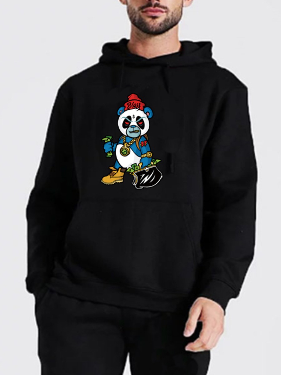 

Lovely Men Cartoon Print Oversized Hoodie, Black