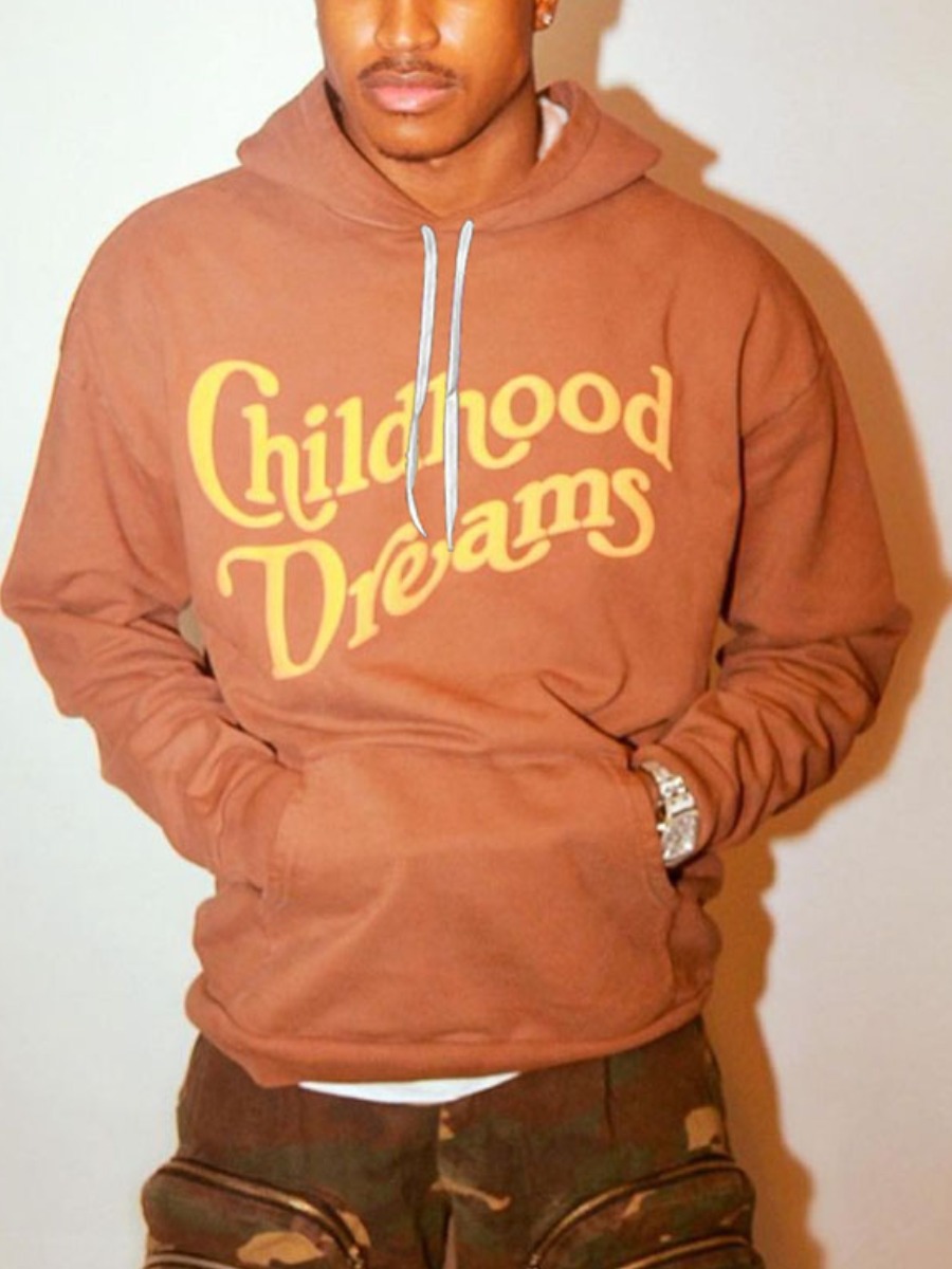 

LW Men Letter Print Oversized Hoodie, Clear orange