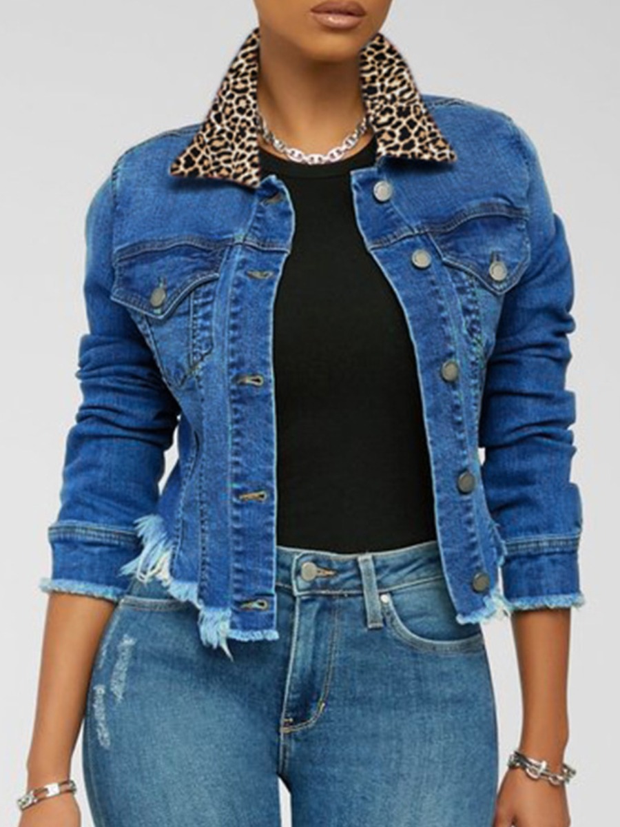 

LW Button Design Raw Edge Denim Jacket, Deep blue