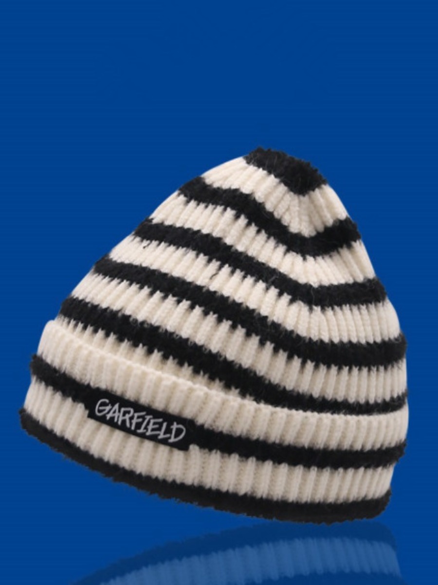 

LW COTTON Men Striped Hat, Black and white