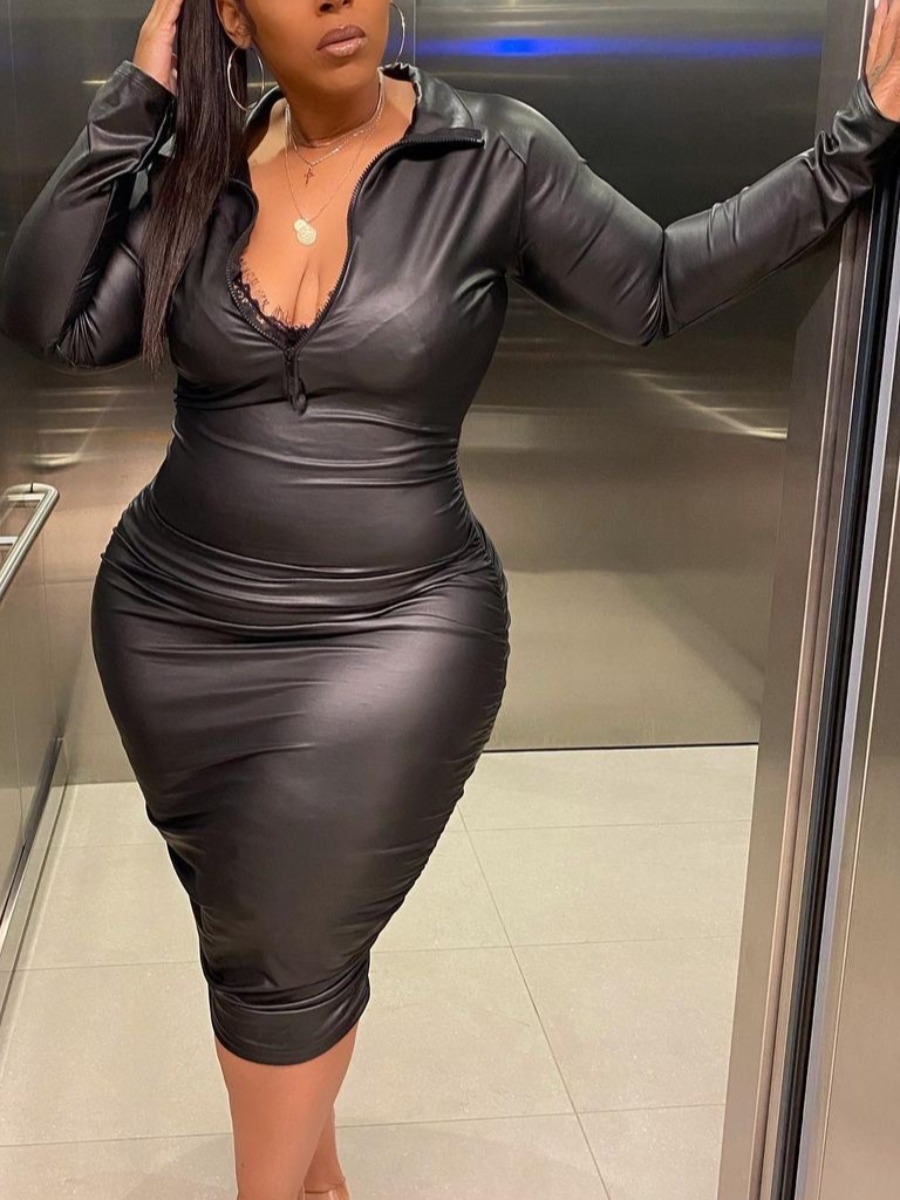 

LW SXY Plus Size V Neck Bodycon Dress, Black