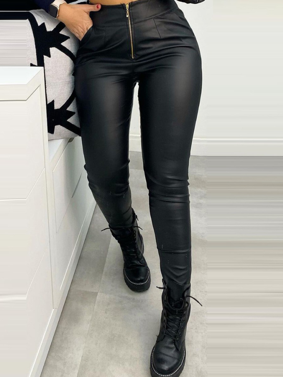 

LW BASICS Zipper Design Skinny Pants, Black