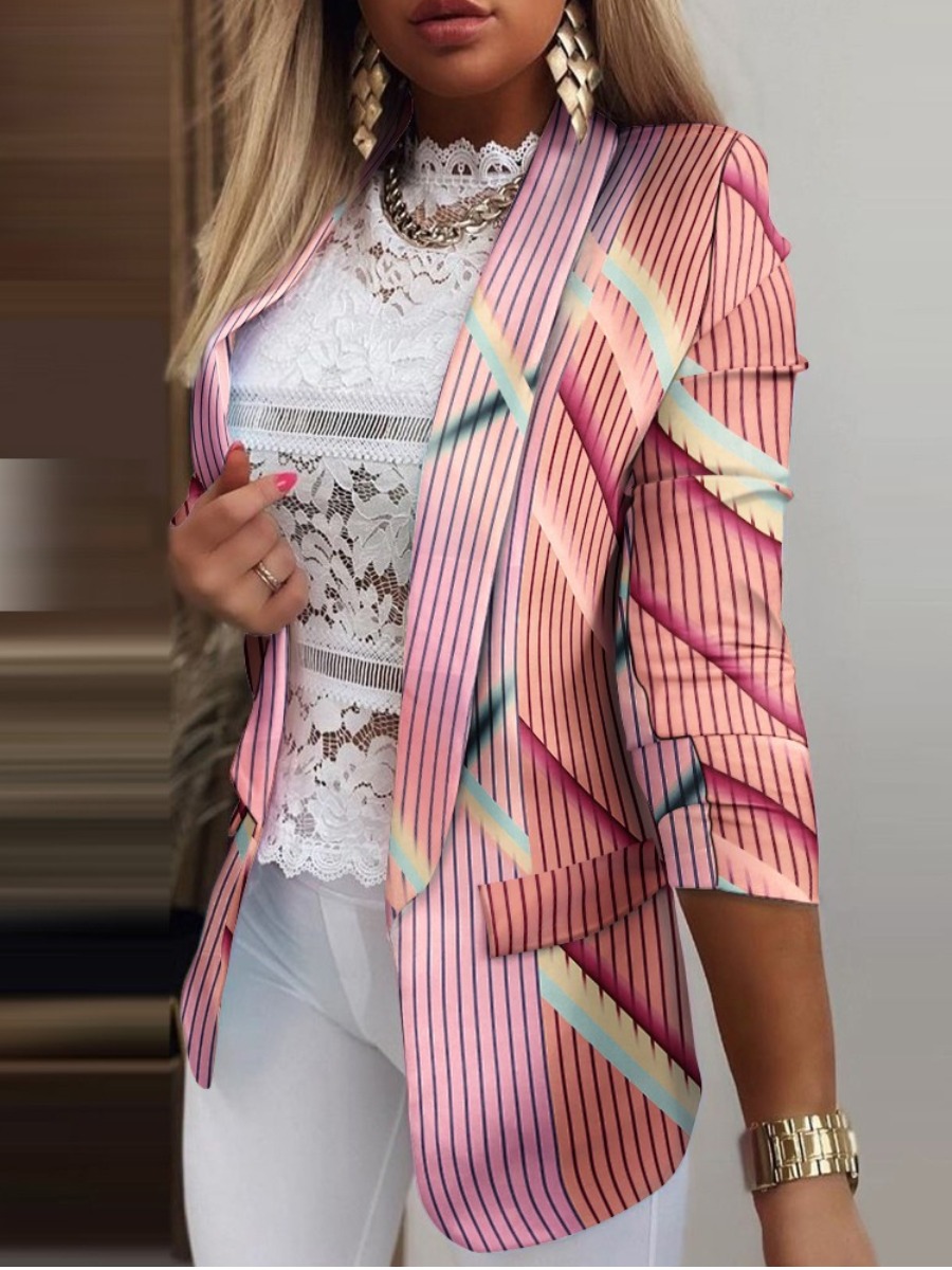 

LW Turndown Collar Striped Blazer, Pink