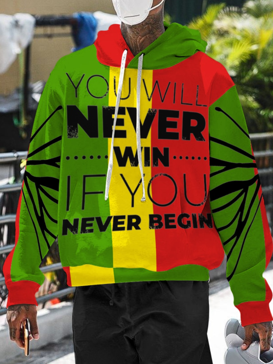 

Lovely Men Color-lump Letter Print Oversized Hoodie, Multi