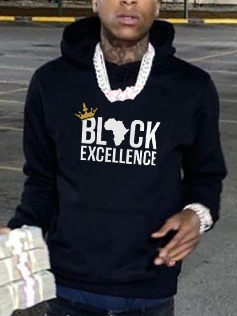 LW Men Africa Crown Letter Print Hoodie