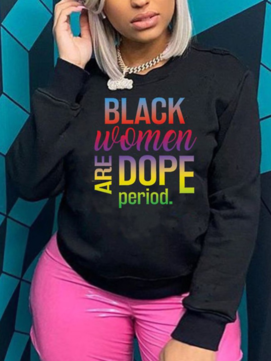 

LW BASICS Plus Size Gradient Letter Print Hoodie, Black