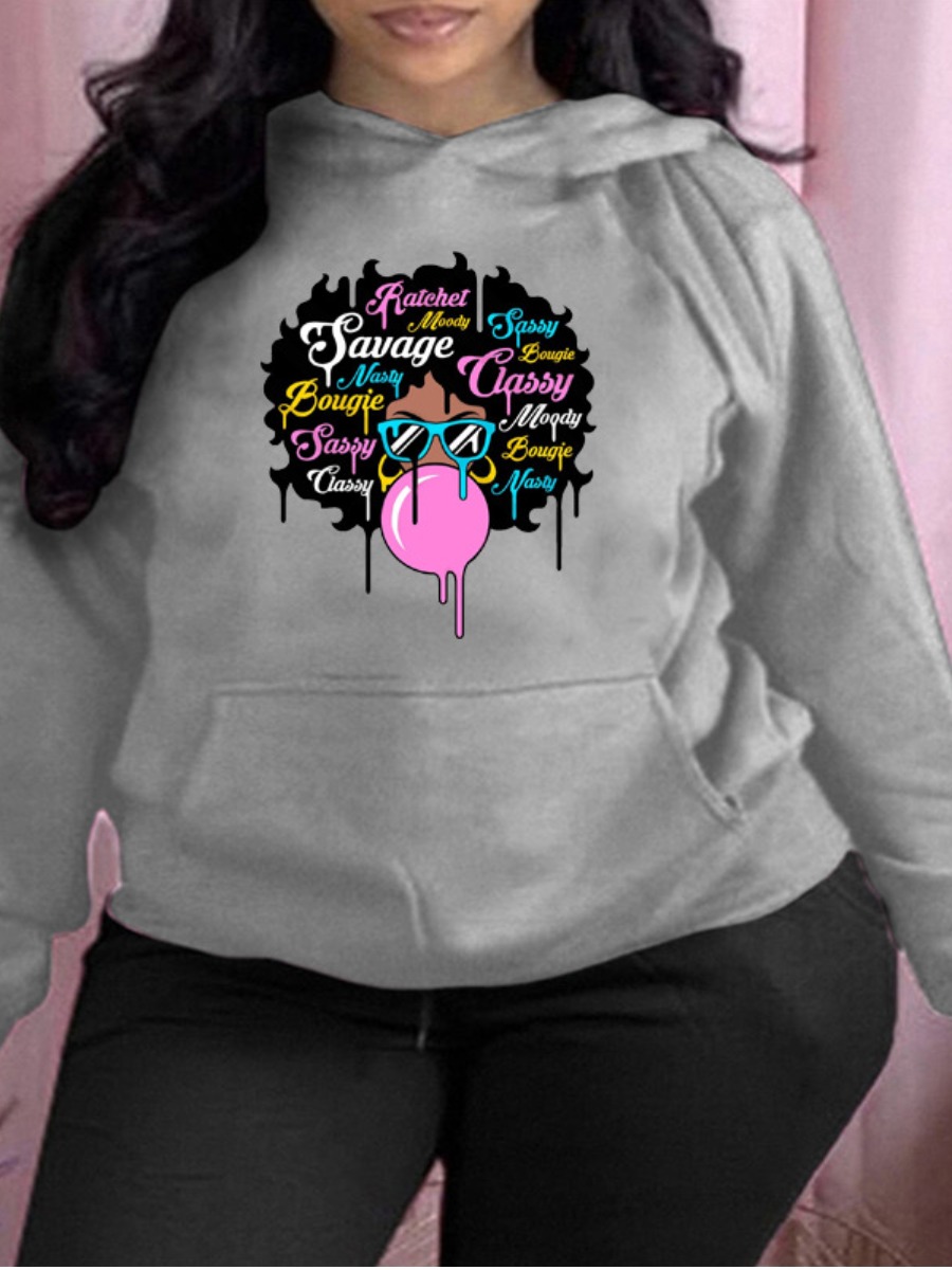 

LW BASICS Figure Letter Print Oversized Hoodie, Grey