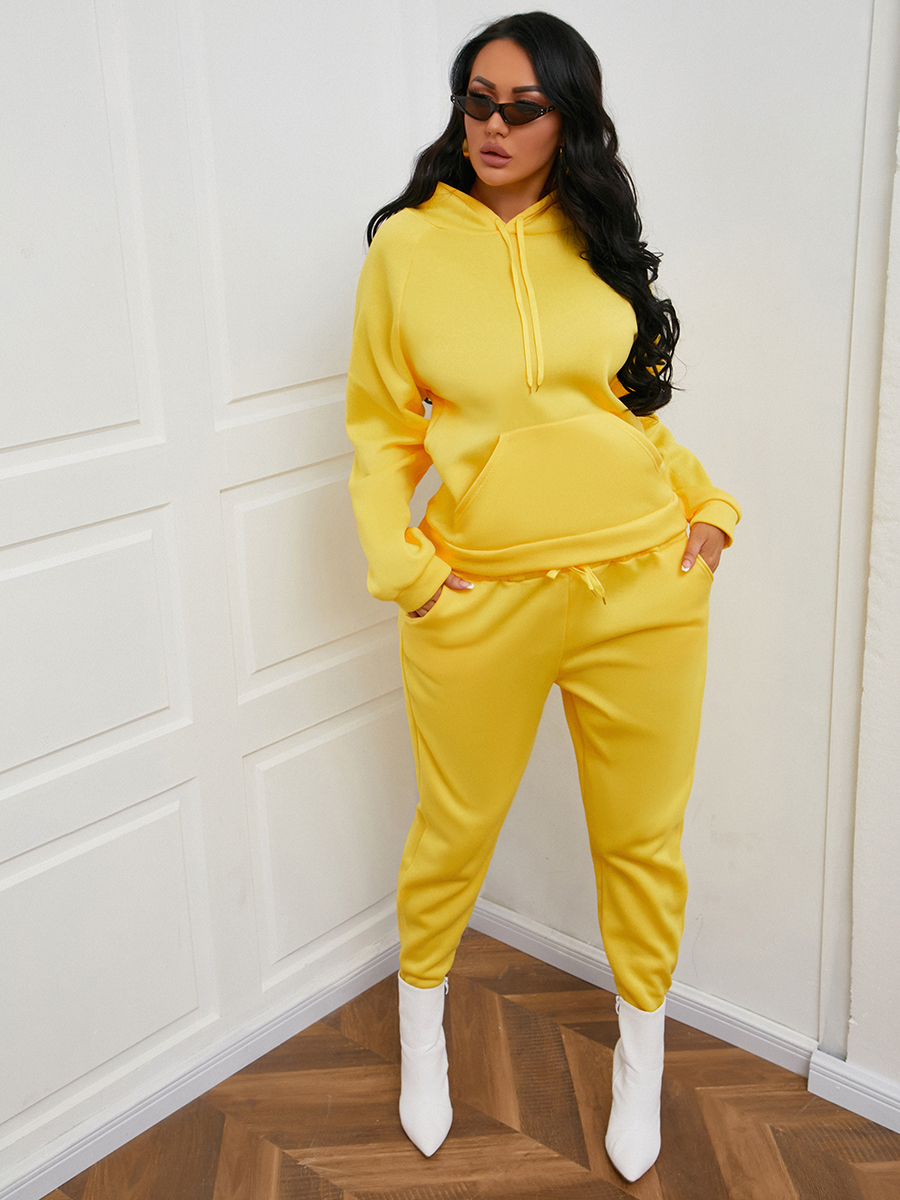

LW Hooded Collar Oversized Pants Set, Yellow