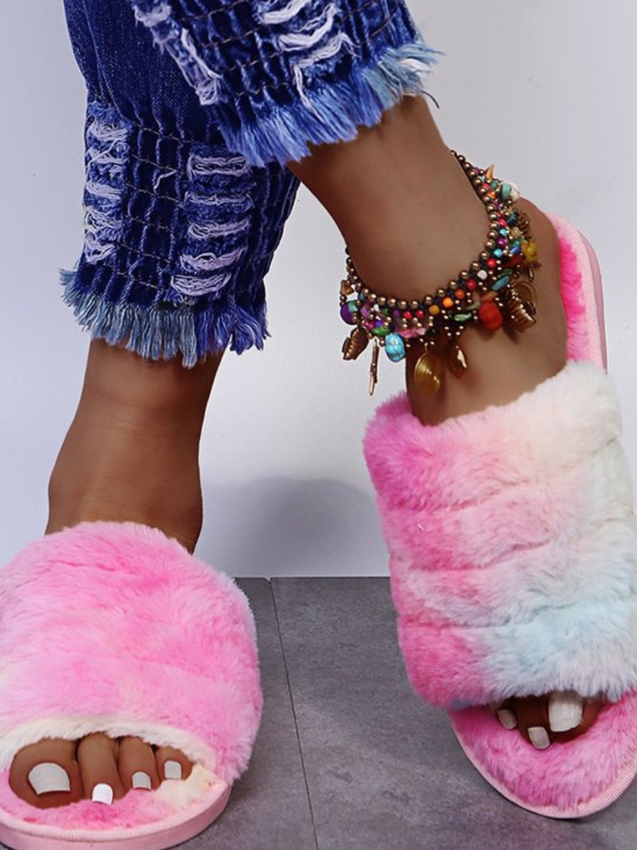 

Lovely Tie-dye Plush Slippers, Multi