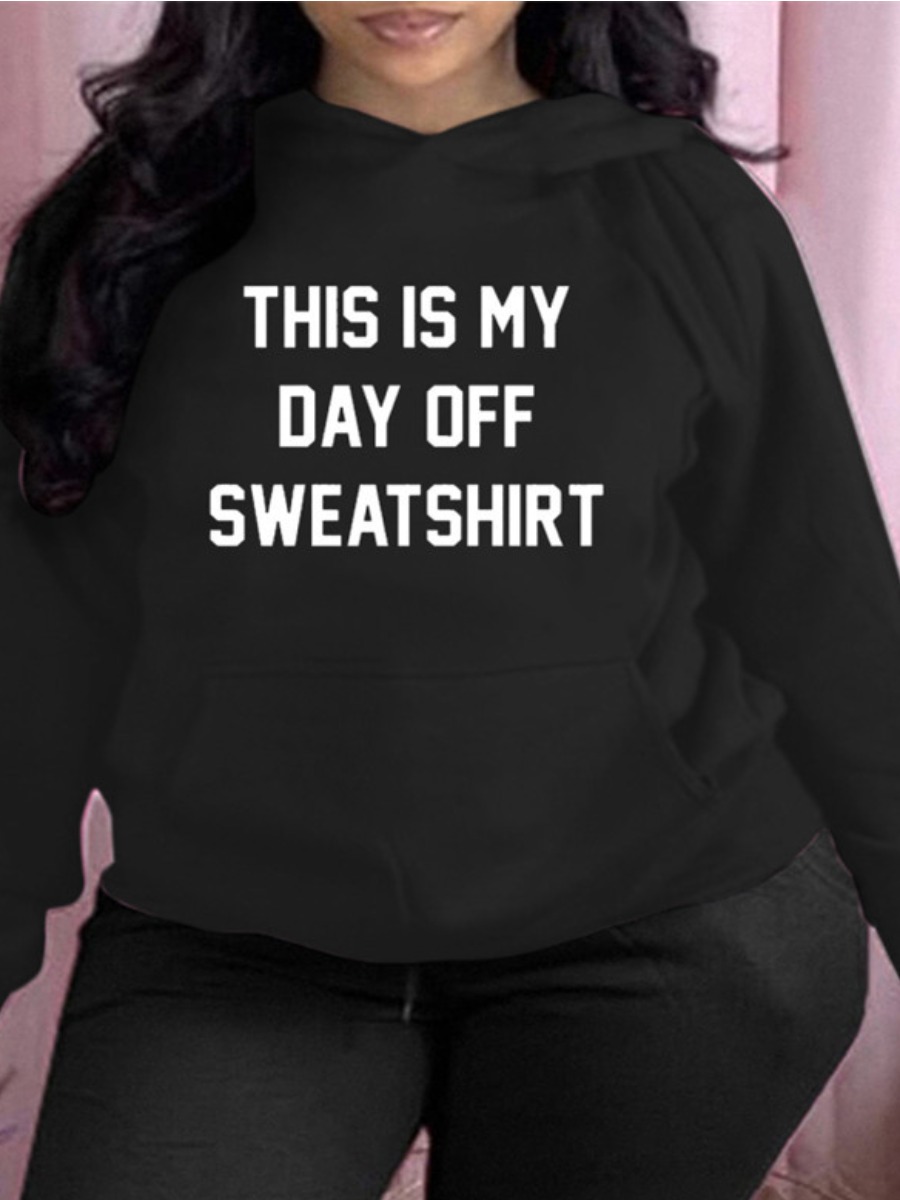 

LW BASICS Letter Print Oversized Hoodie, Black