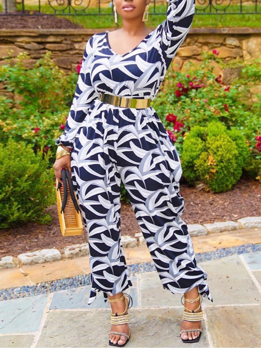 

LW Floral Print Pocket Design Tie Leg Jumpsuit, Black