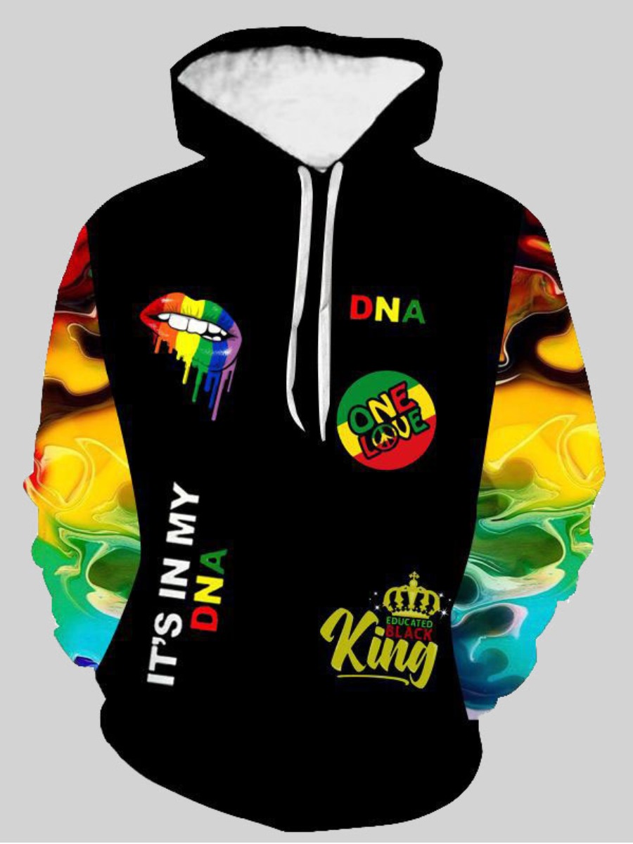

LW Men Lip Letter Print Oversized Hoodie, Black
