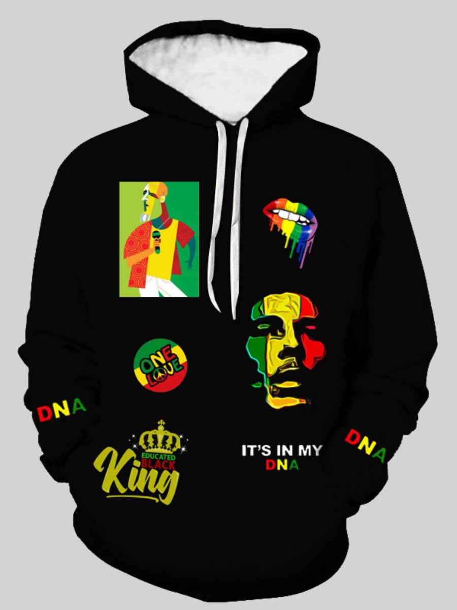 

LW Men Lip Letter Print Hoodie, Black