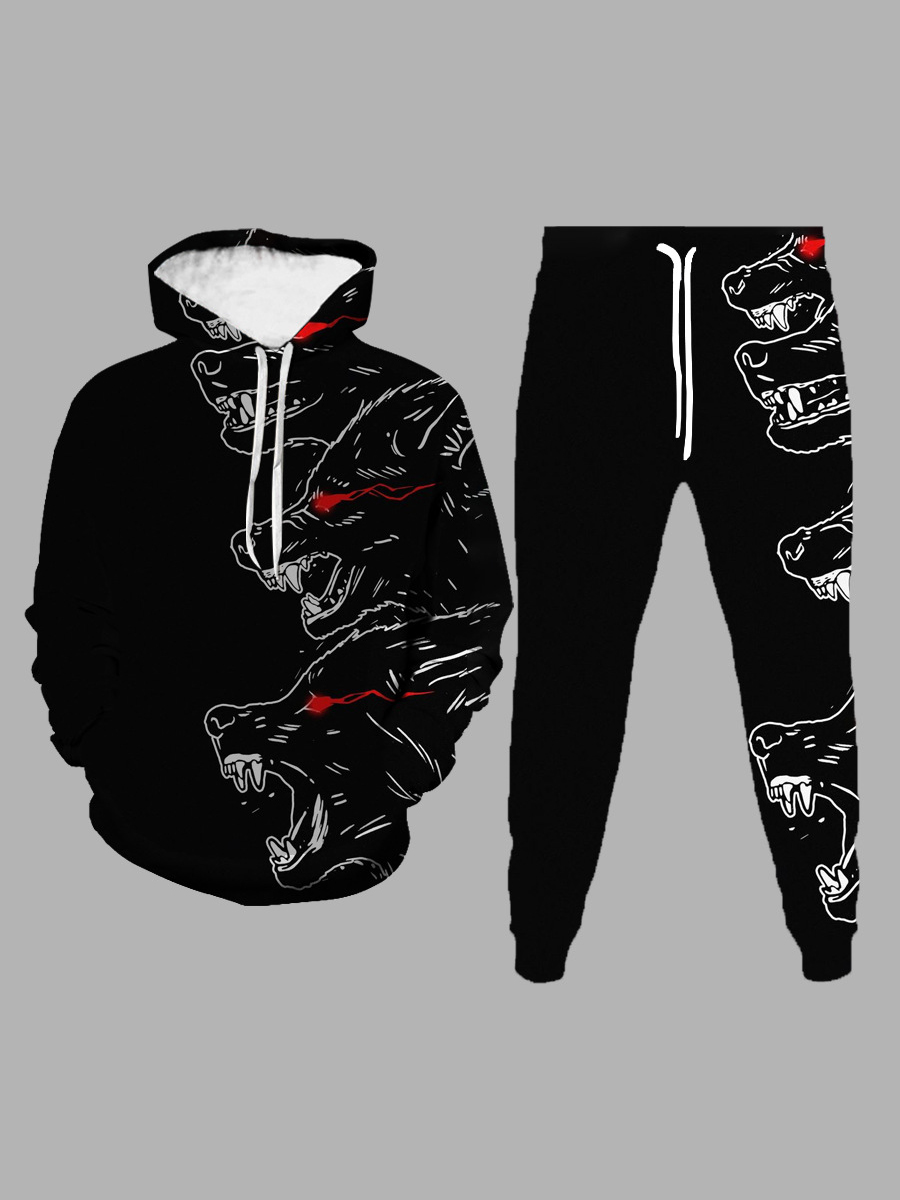 

LW Men Animal Print Oversized Pants Set, Black