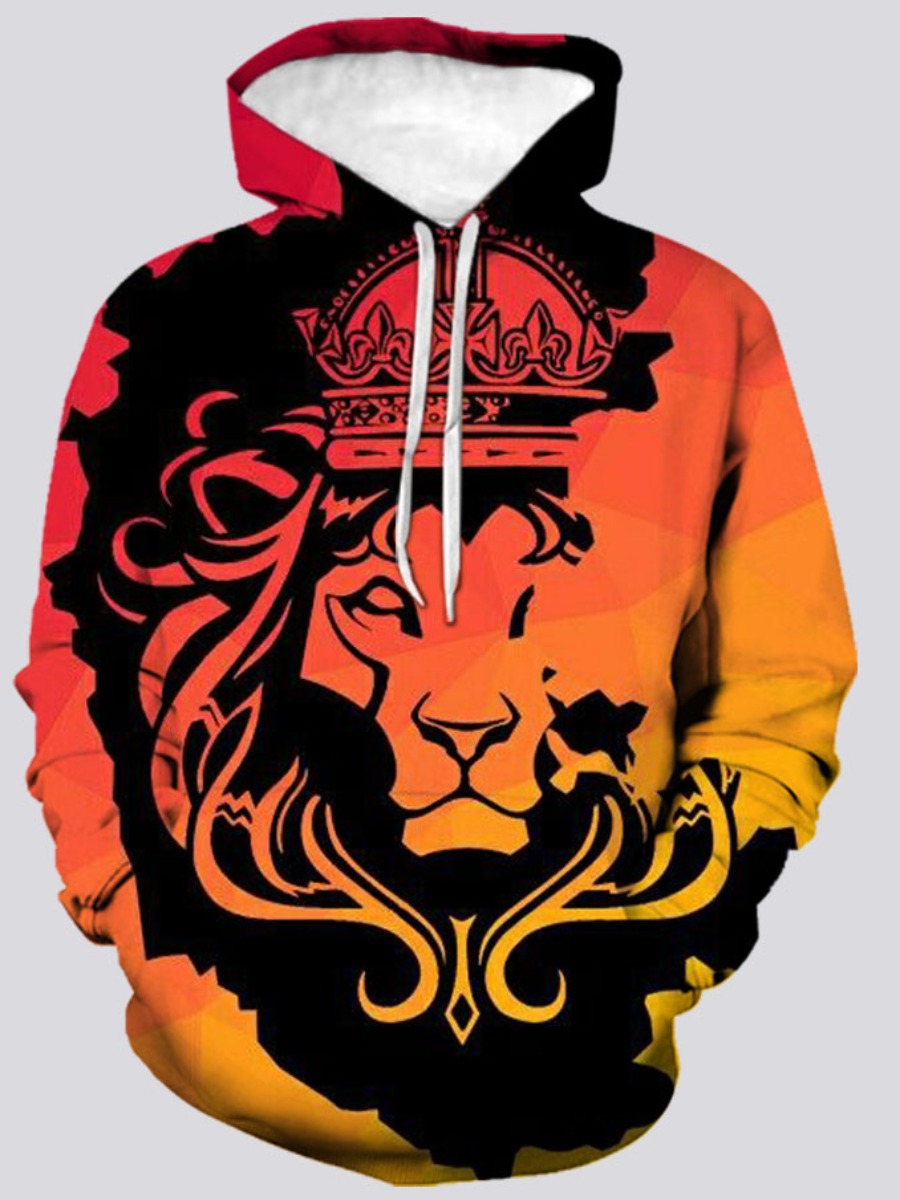 

LW Men Animal Print Oversized Hoodie, Orange red
