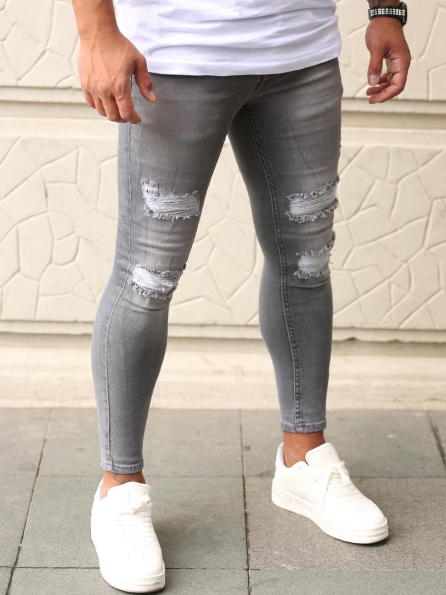 

LW Men Ripped Basic Skinny Jeans, Grey