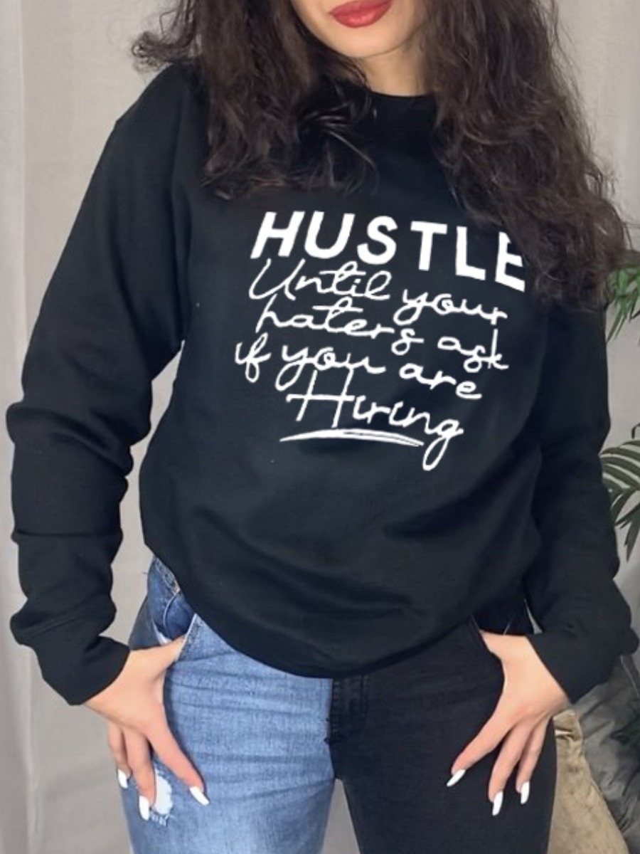 

LW Letter Print Oversized Hoodie, Black