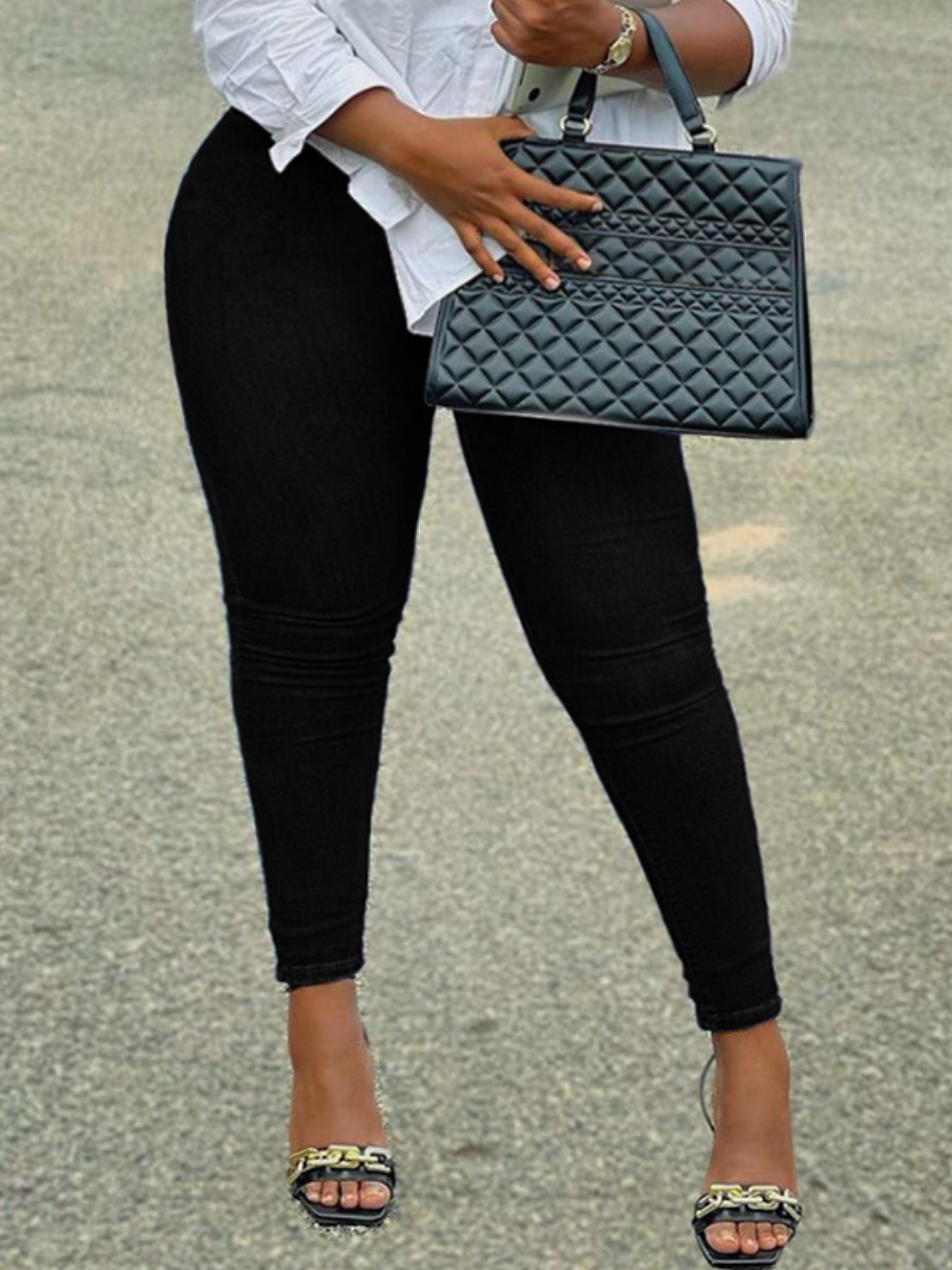 

LW Plus Size Mid Waist Basic Skinny Jeans, Black