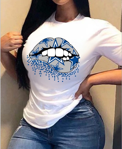 

Lovely Round Neck Star Lip Print T-shirt, White