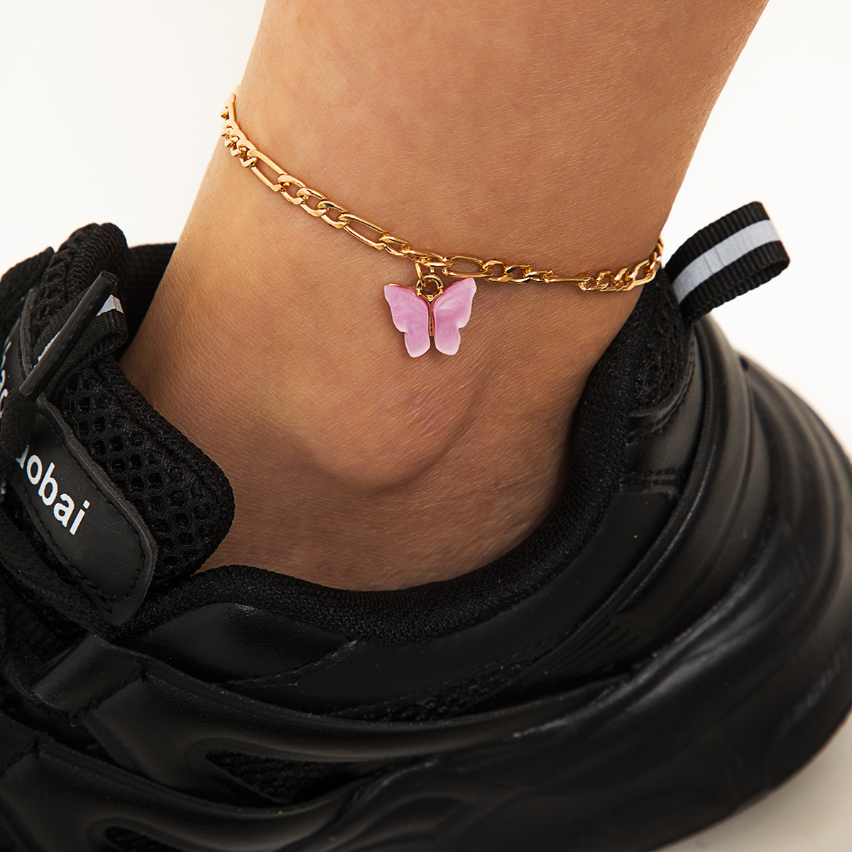 

LW Butterfly Decoration Hollow-out Anklet, Pink