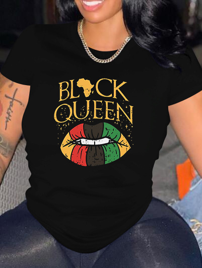 

LW Africa Lip Letter Print T-shirt, Black