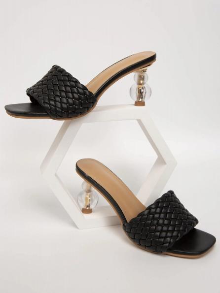 

LW SXY Braided Square-toe Heels, Black