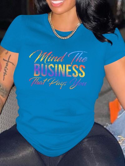 

LW COTTON Gradient Letter Print T-shirt, Blue