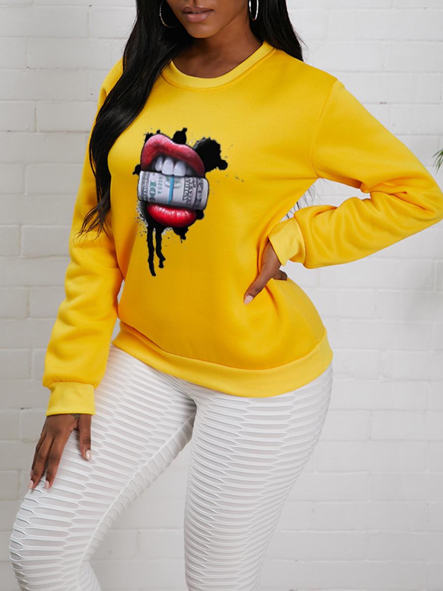 

LW Lip Print Oversized Hoodie, Yellow