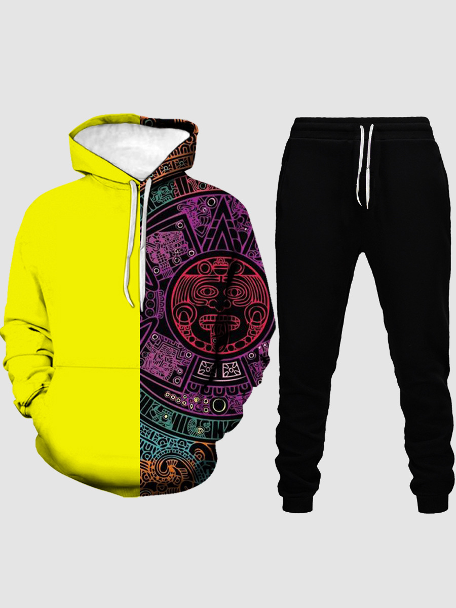 

LW Men Geometric Print Oversized Pants Set, Black