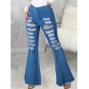 LW Ripped Flared Raw Edge Jeans