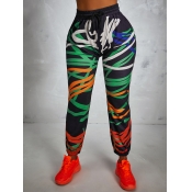 LW Sportswear Print Skinny Black Pants(Batch Print