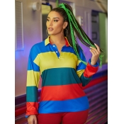 LW Color-lump Patchwork Striped Hoodie