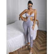 LW SXY Ripped Hollow-out Cami One-piece Jumpsuit